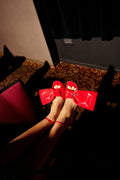 AZALEA WANG LANYIN RED LIQUID LUXE BOW SANDAL