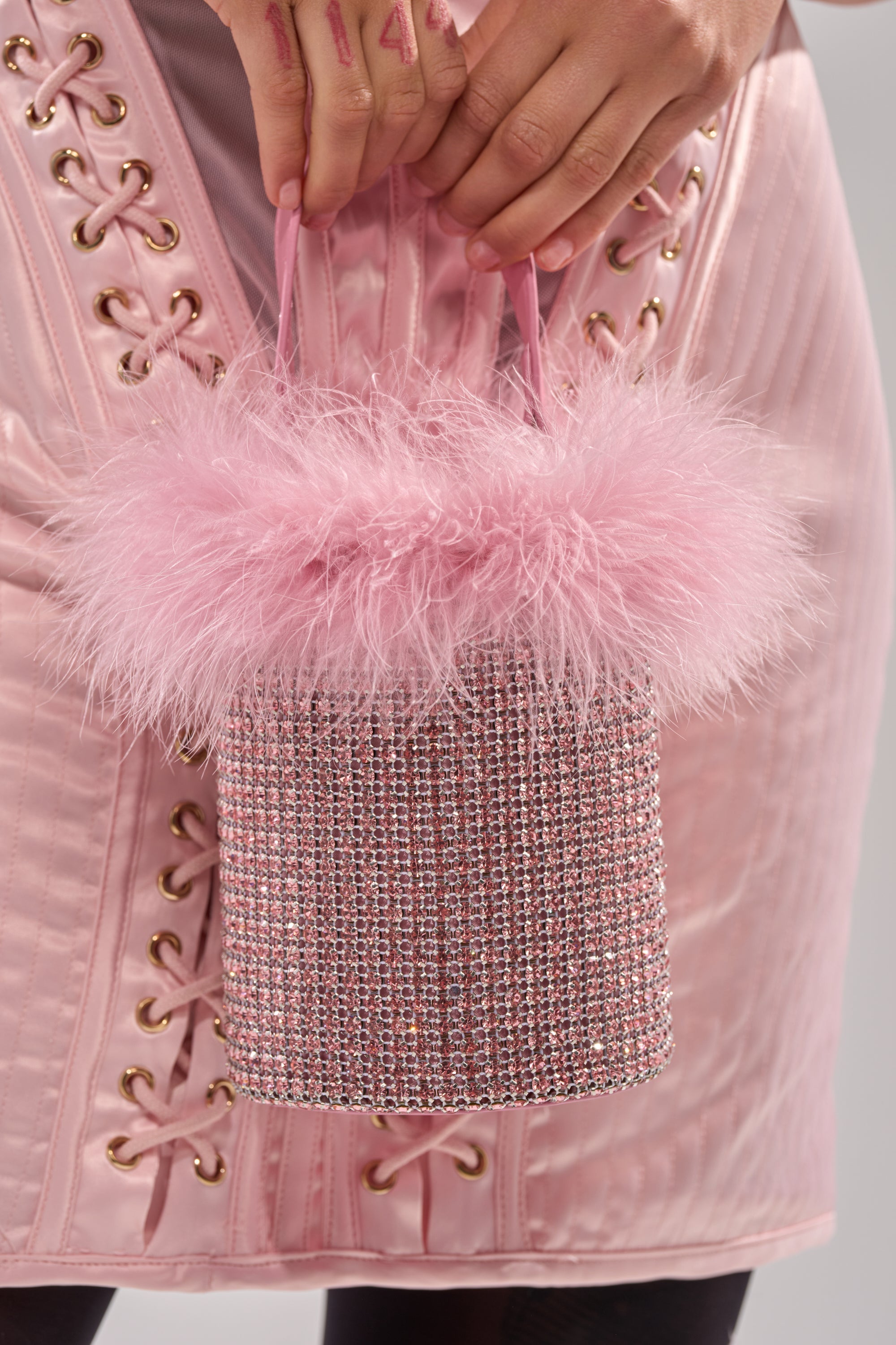 ELLE PINK FEATHER BLING PURSE