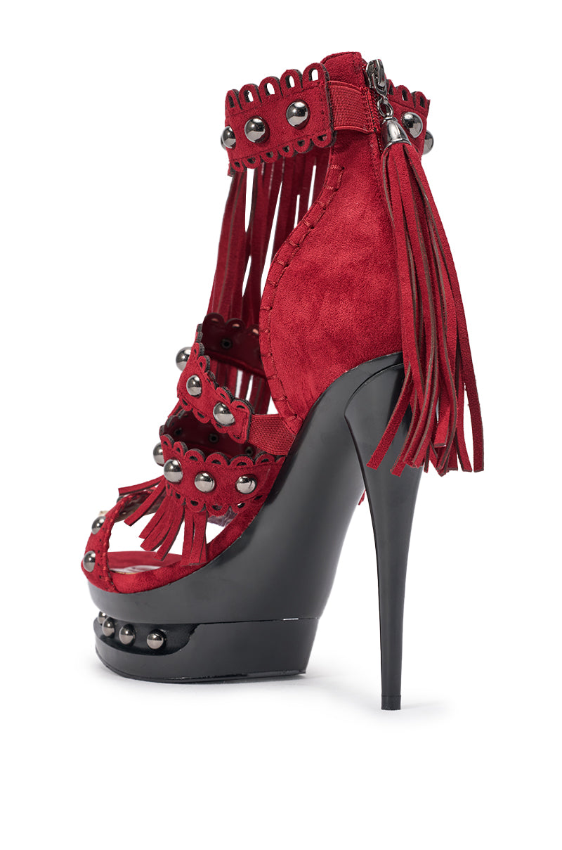 AKIRA GOLD BURGUNDY SUEDE STILETTO SANDAL
