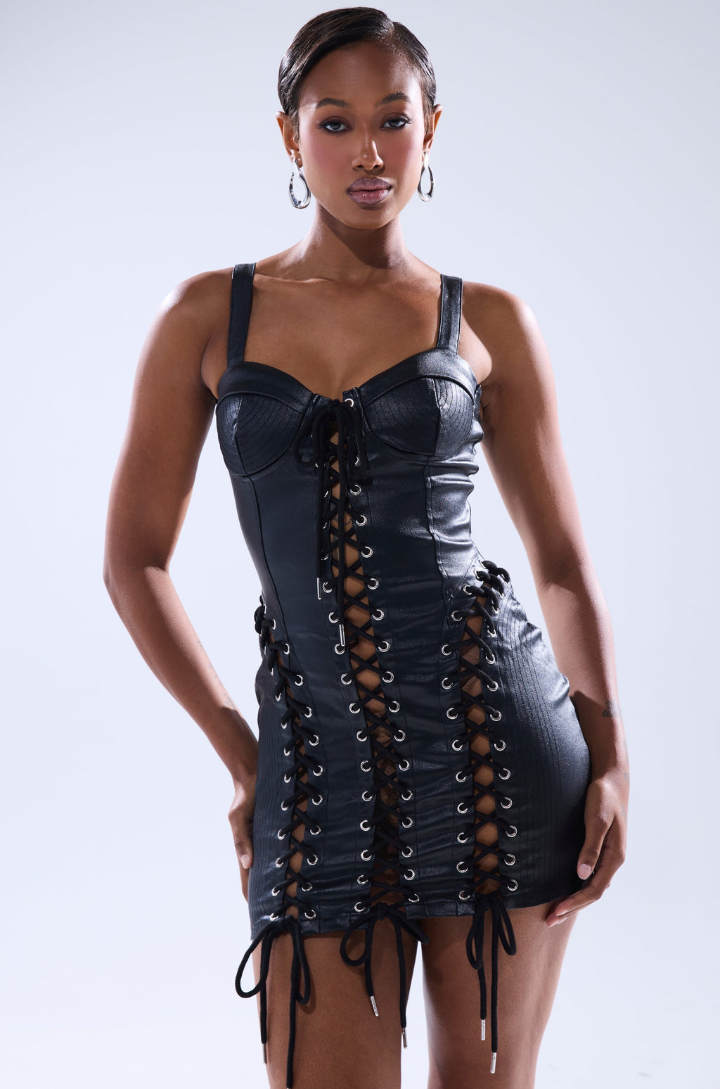INTO THE NIGHT PU MINI DRESS