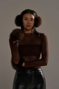 DARK CHOCOLATE FAUX FUR MITTENS