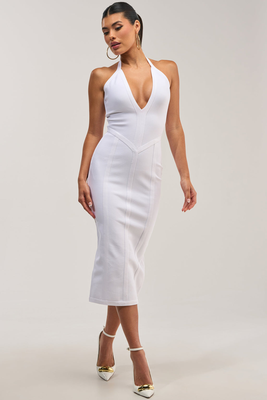 TIA BANDAGE MIDI DRESS IN WHITE