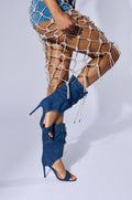 AZALEA WANG MYKEL DENIM GLADIATOR SANDAL WITH RHINESTONE LACE