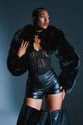 LEILA ULTRA CROP FAUX FUR IN BLACK