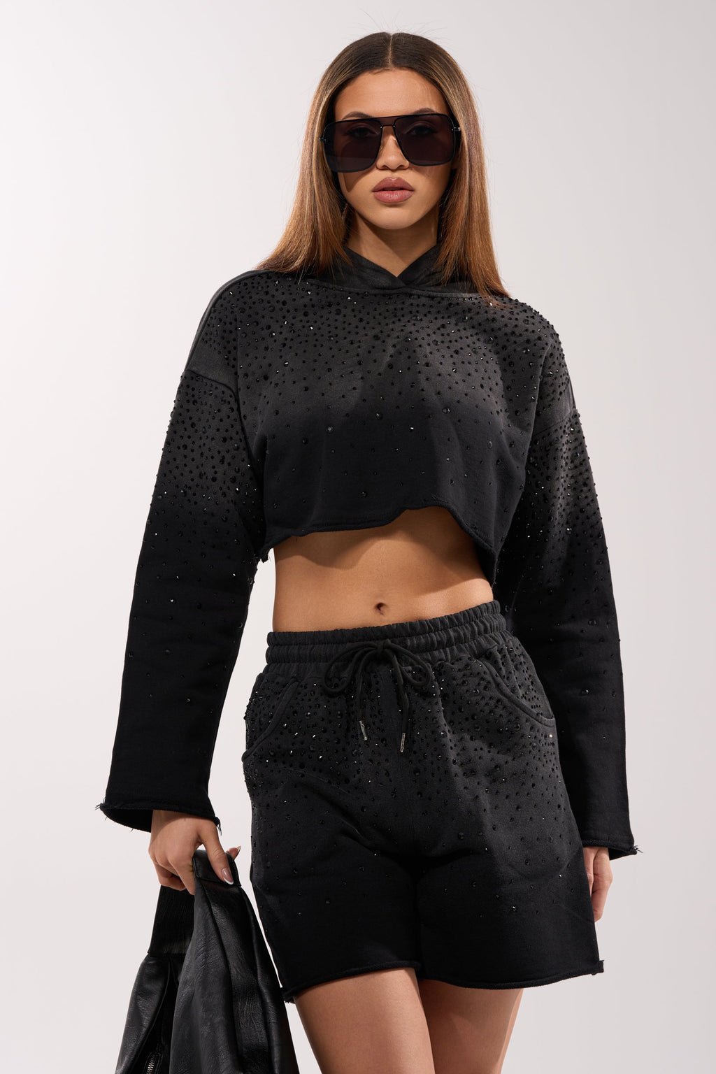 SPARKLE AND SHINE MINERAL WASHED CROPPED HOODIE