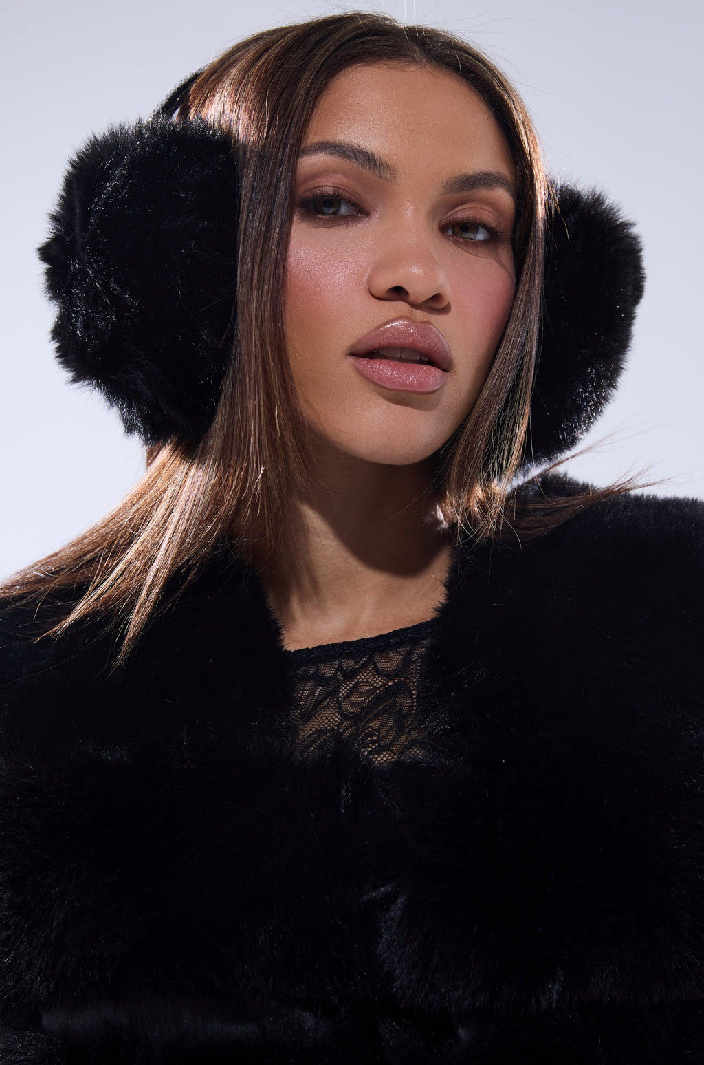 EXTRA RHINESTONE EAR MUFFS IN BLACK