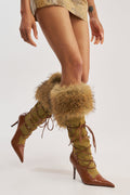 AZALEA WANG OHARAR DENIM MULTI FUR DETAIL STILETTO BOOT