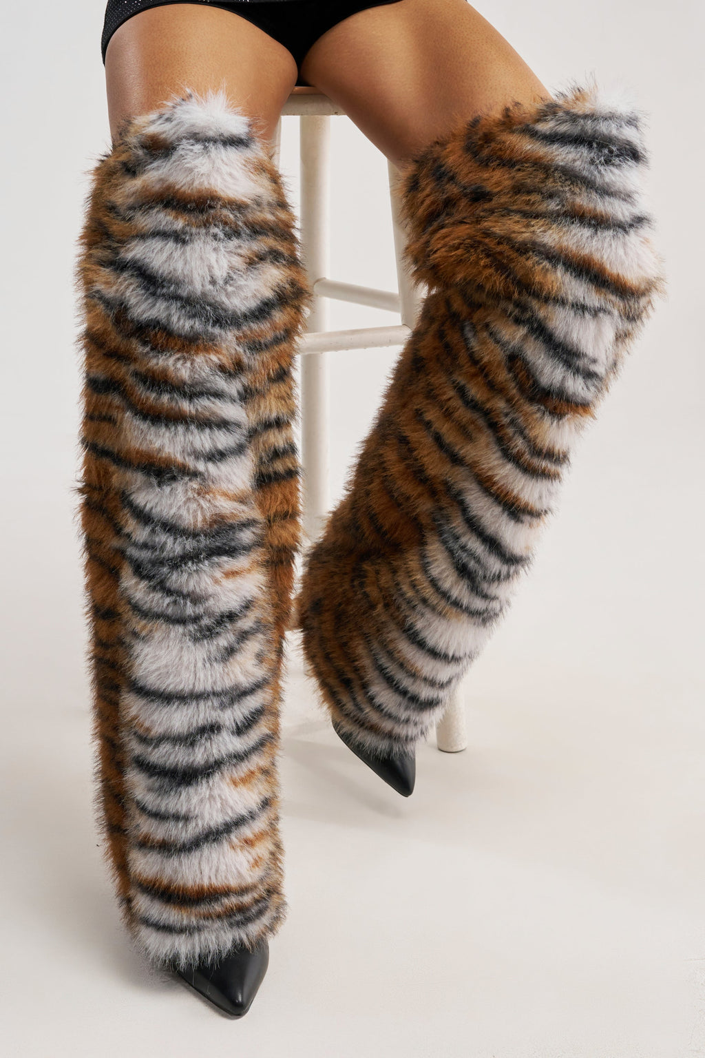 AZALEA WANG PURR TIGER FUR THIGH HIGH BOOT