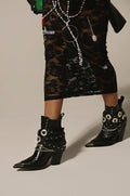 AZALEA WANG RIGGINS BLACK SILVER HARDWARE EMBELLISHED WESTERN BOOTIE