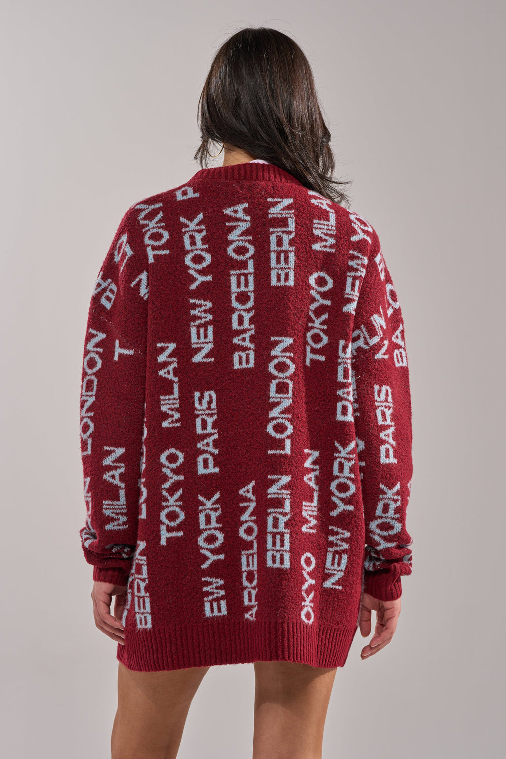 AROUND THE WORLD SWEATER MINI DRESS IN RED