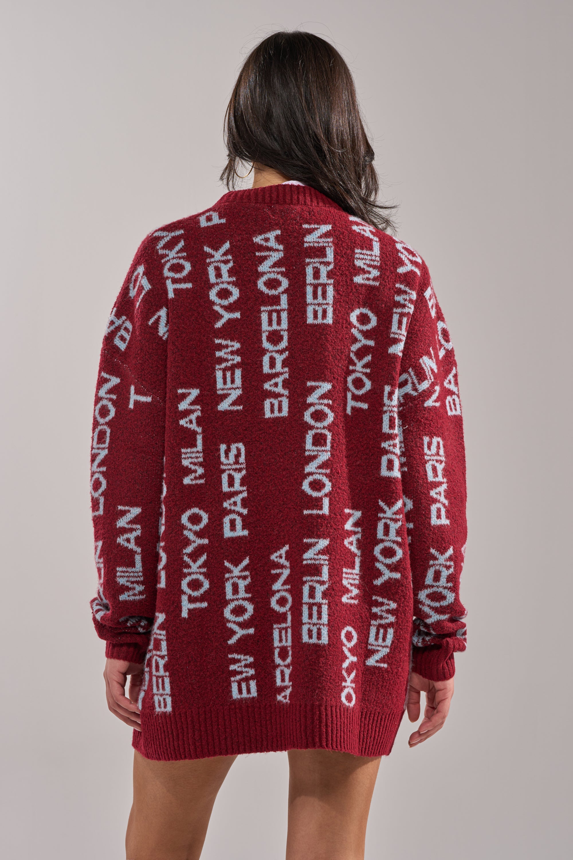AROUND THE WORLD SWEATER MINI DRESS IN RED