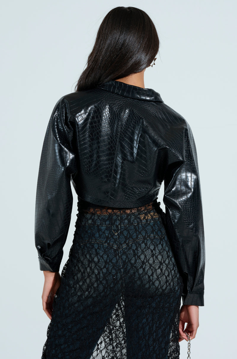 NATALIA CROCODILE PU BUTTON DOWN SHIRT