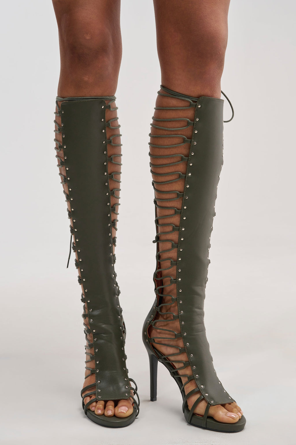 AZALEA WANG ROSALINA OLIVE GLADIATOR TO THE KNEE SANDAL