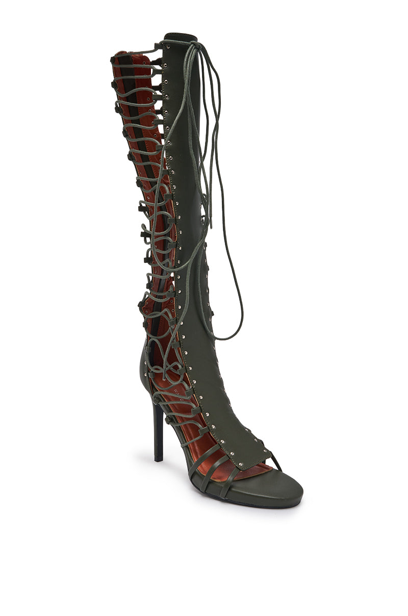 AZALEA WANG ROSALINA OLIVE GLADIATOR TO THE KNEE SANDAL