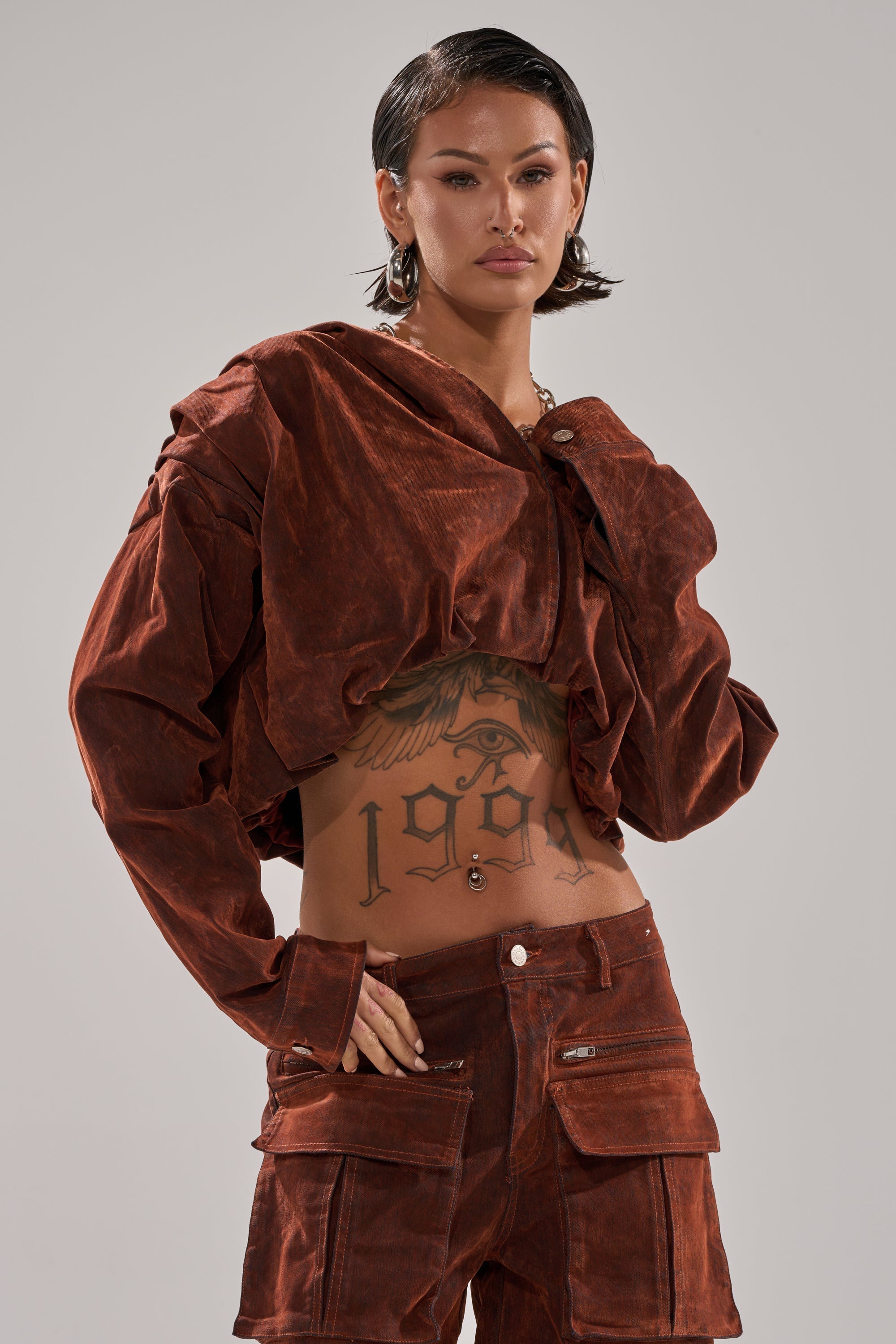 THINK ABOUT YOU ALL THE TIME VELVET DENIM LONG SLEEVE TOP