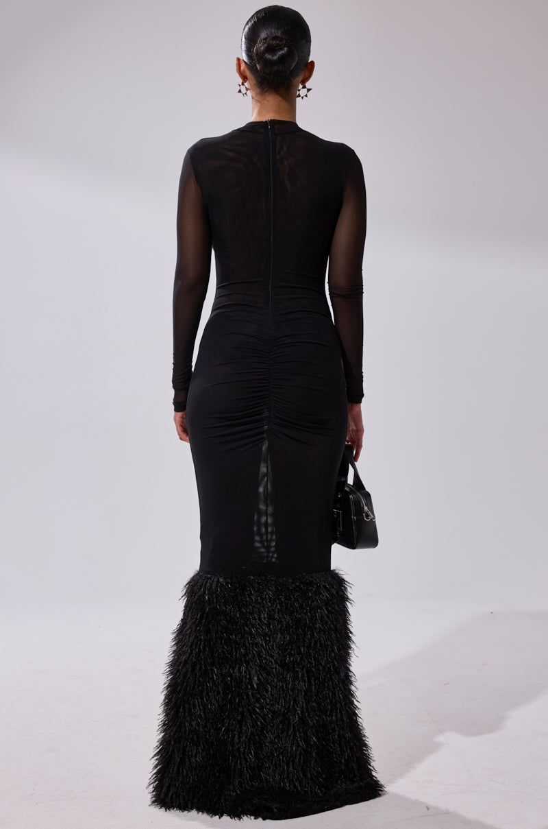 RUNAWAY BRIDE MESH FUR MAXI DRESS