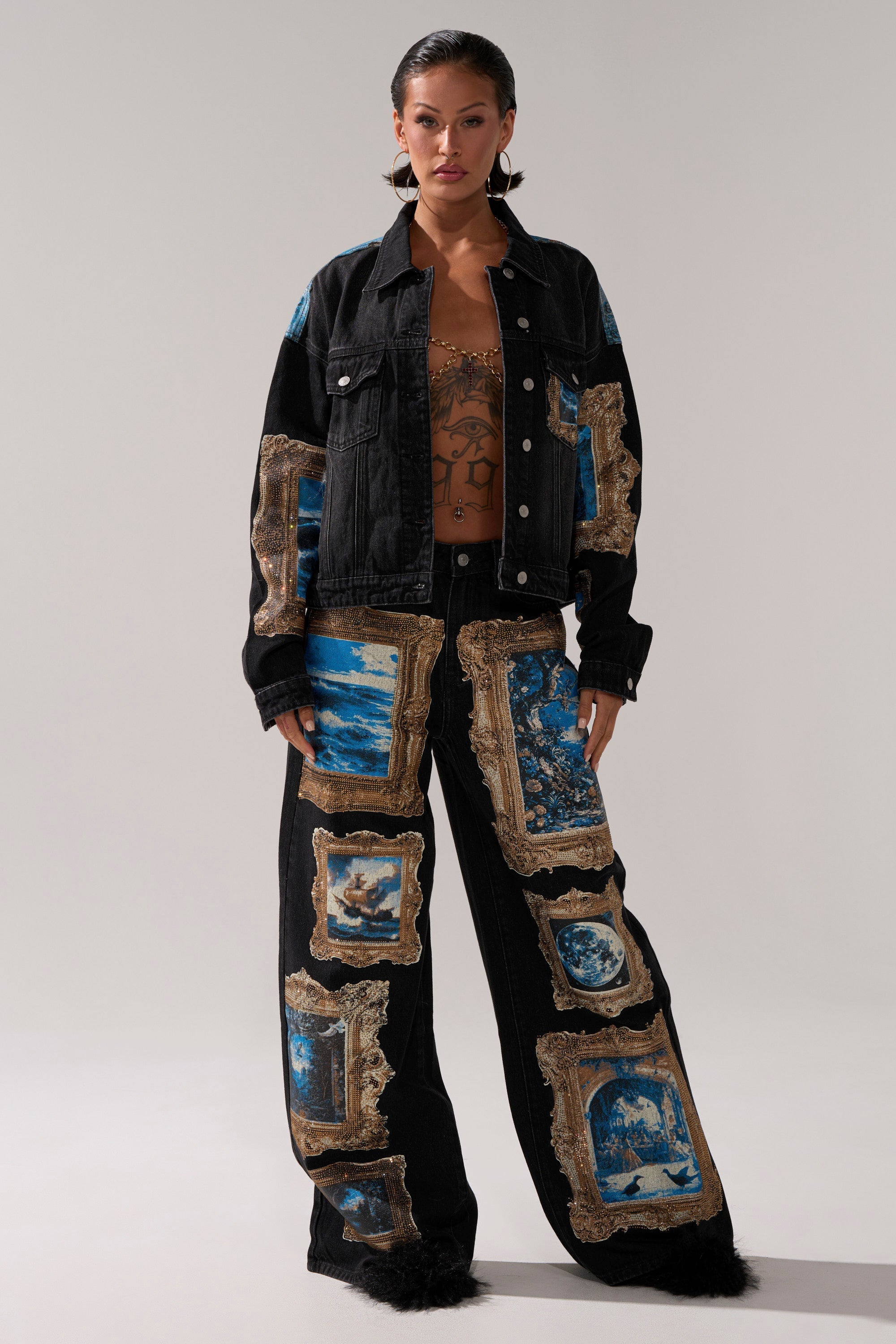 WORK OF ART GRAPHIC WIDE LEG DENIM