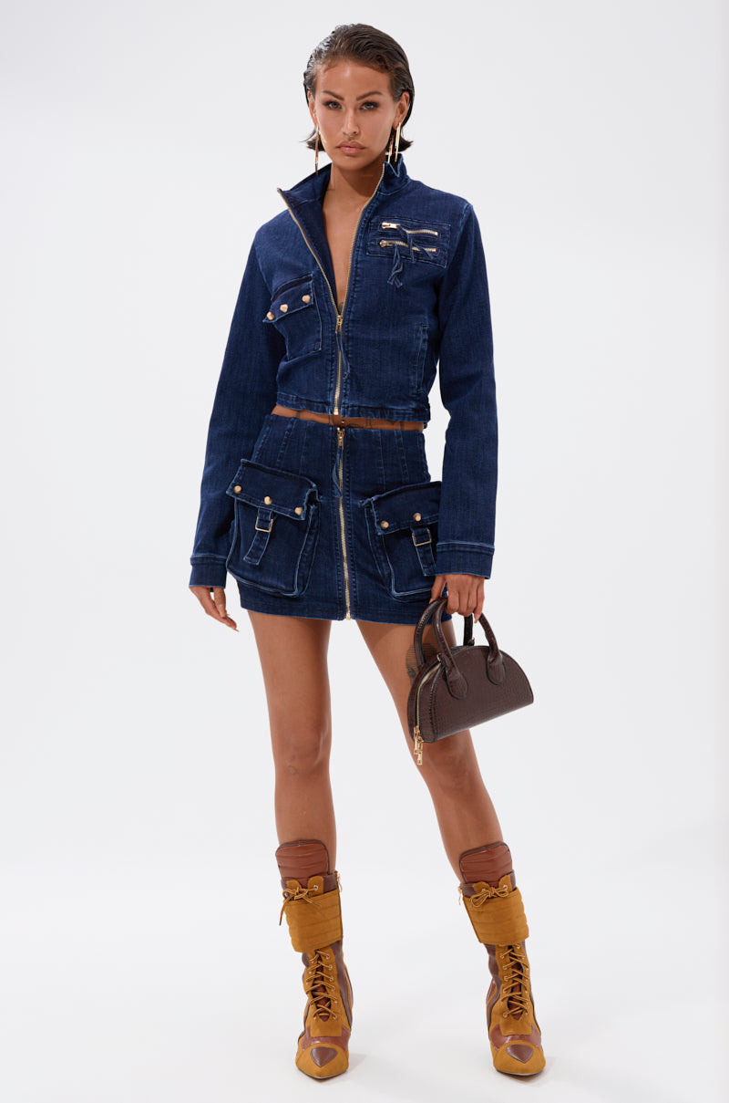 SOMETHING BETTER DENIM ZIP UP TOP