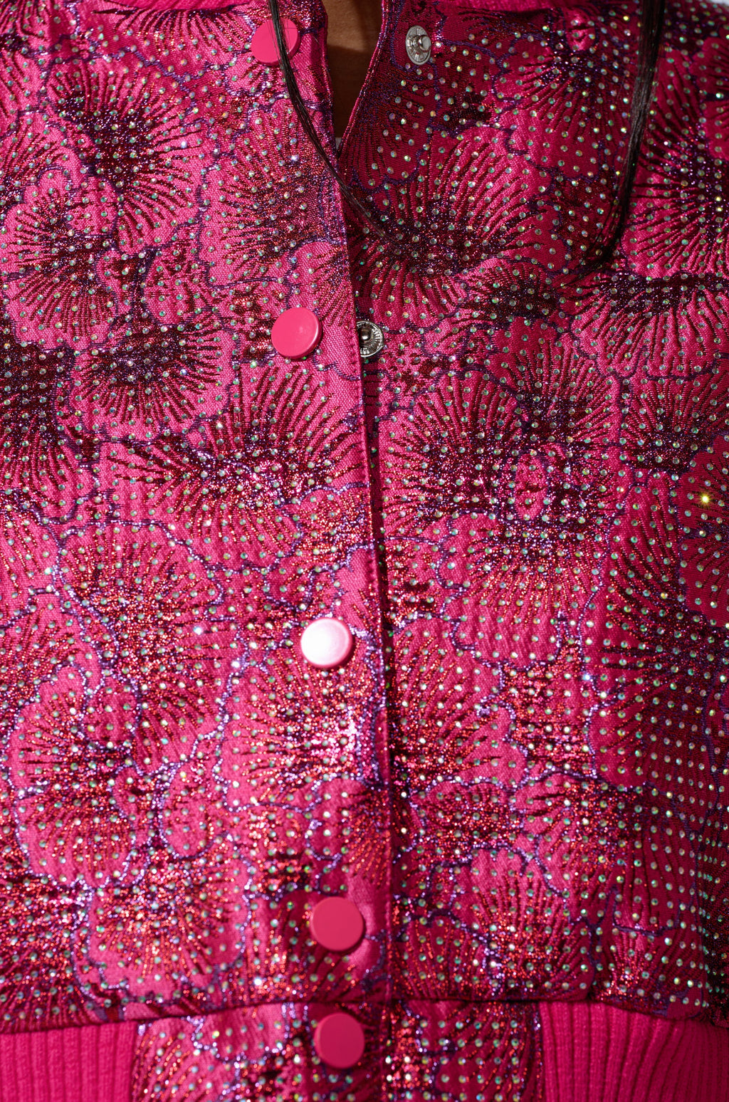 FLEUR RHINESTONE BROCADE BOMBER
