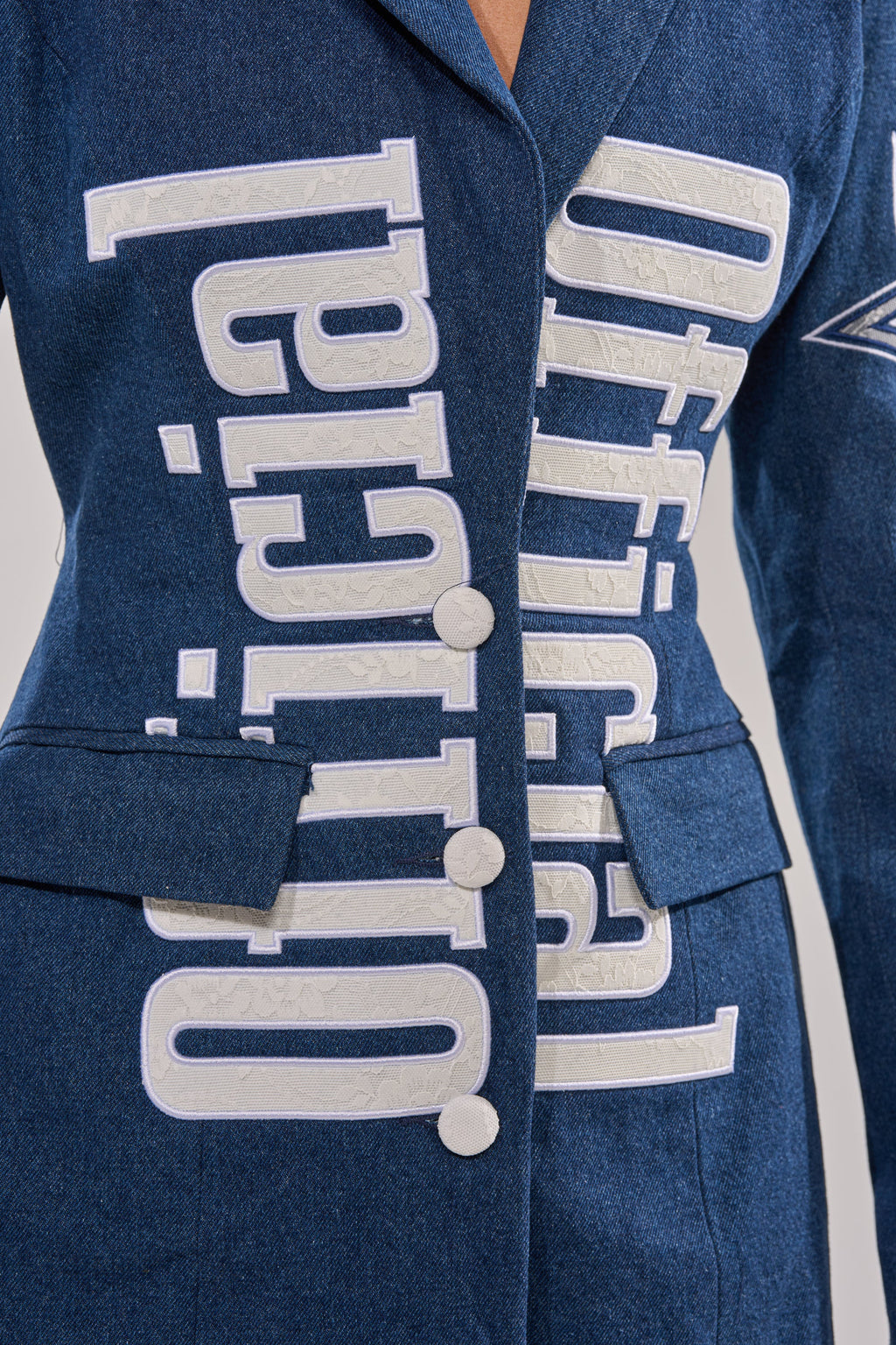 ONE OF ONE BACKLESS DENIM BLAZER
