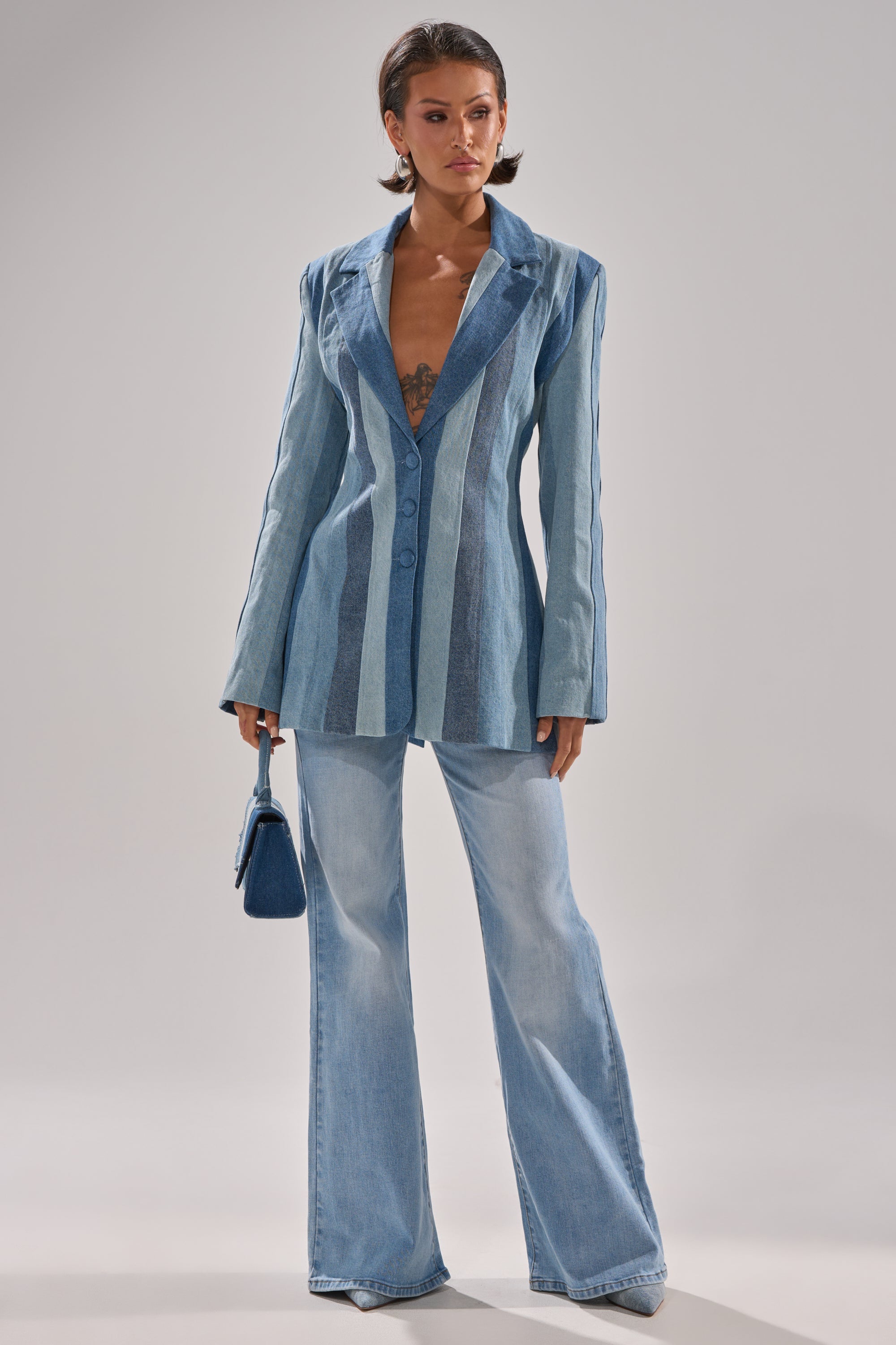 COME SLIDE PATCHWORK DENIM BLAZER