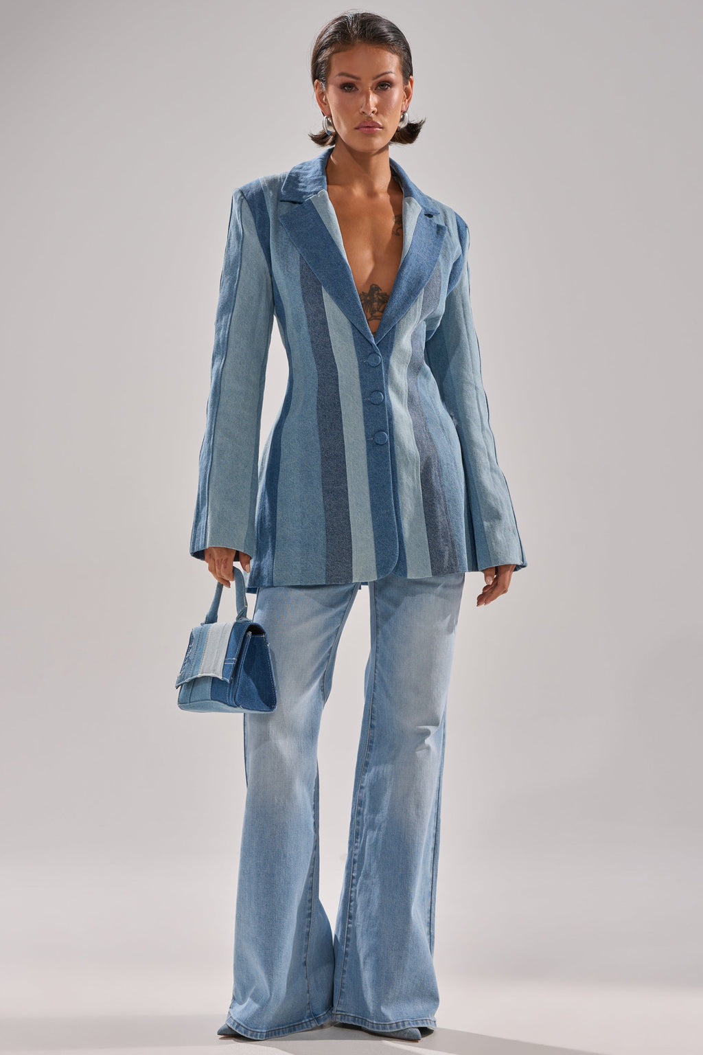 COME SLIDE PATCHWORK DENIM BLAZER