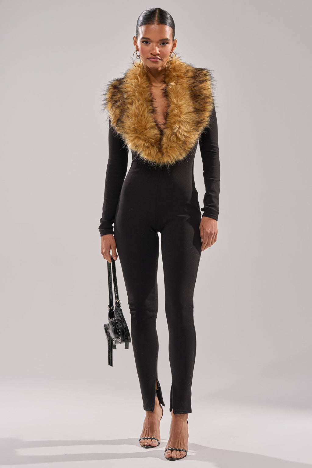 OH HOT DAMN BABY FUR TRIM JUMPSUIT