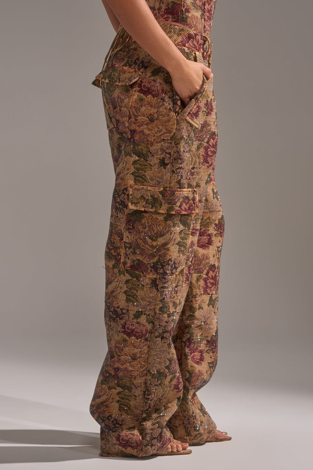 GLAM SQUAD RHINESTONE BROCADE TROUSER