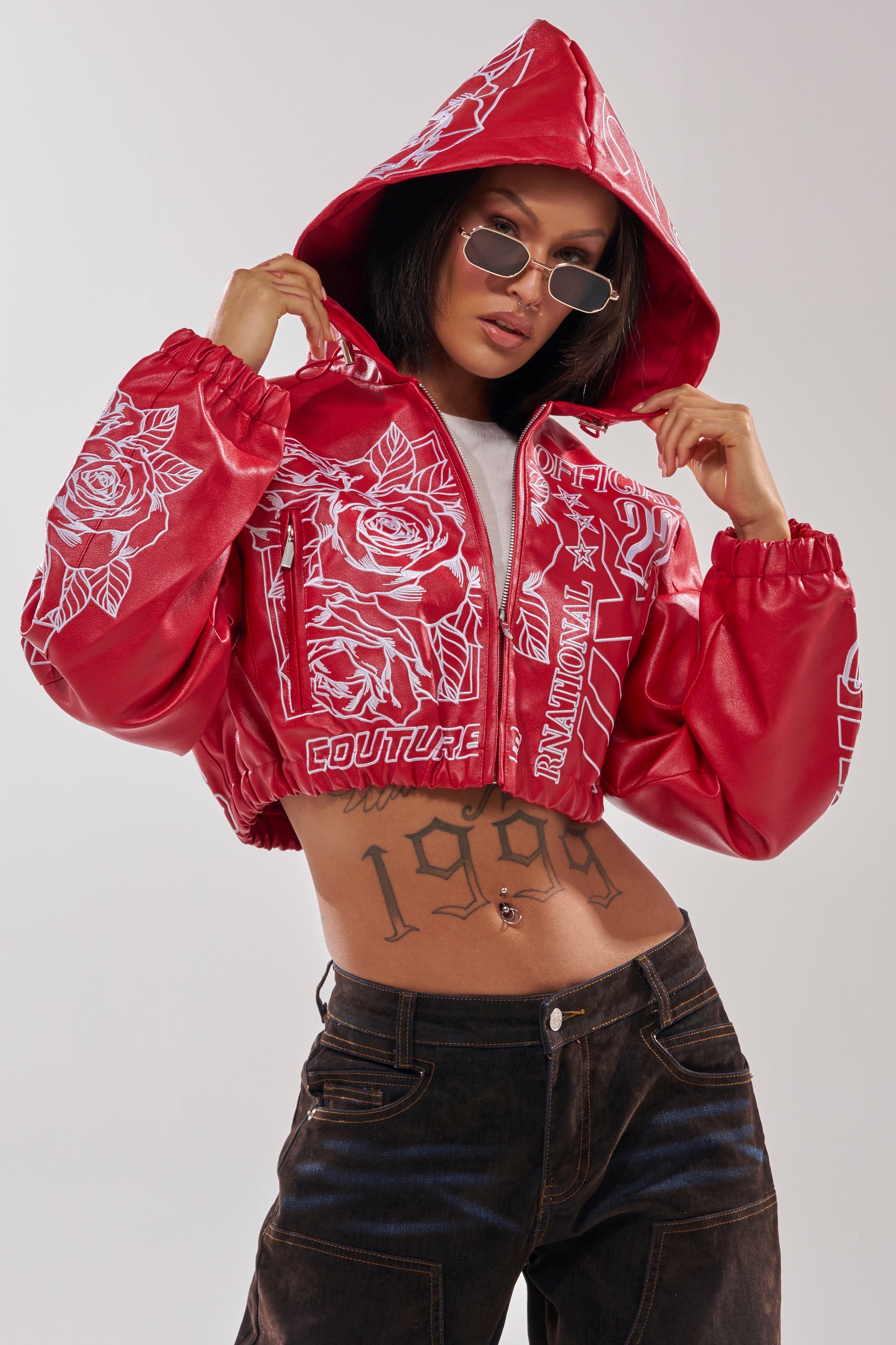 PAINT THE TOWN RED EMBROIDERED BOMBER