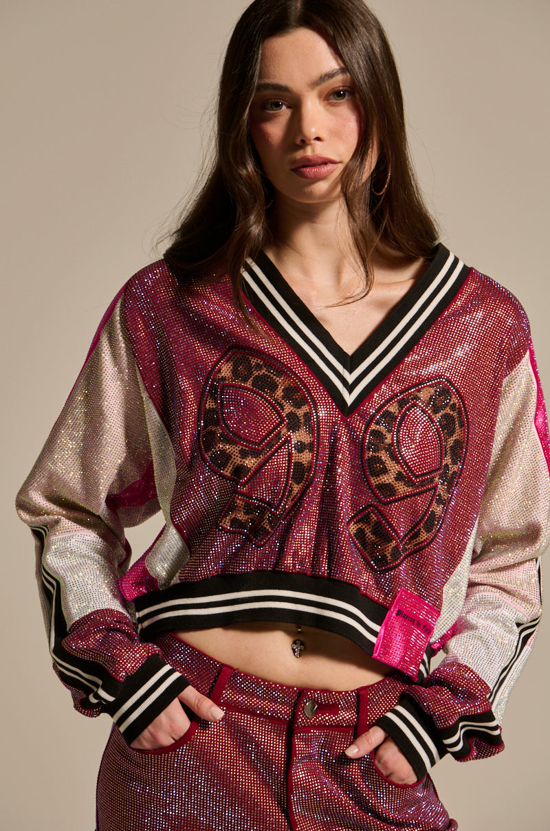 ONLY THE COOLEST RHINESTONE JERSEY SWEATSHIRT