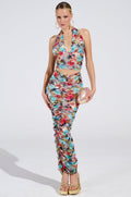 BURNT OUT CRUSHED VELVET RUCHED MAXI SKIRT