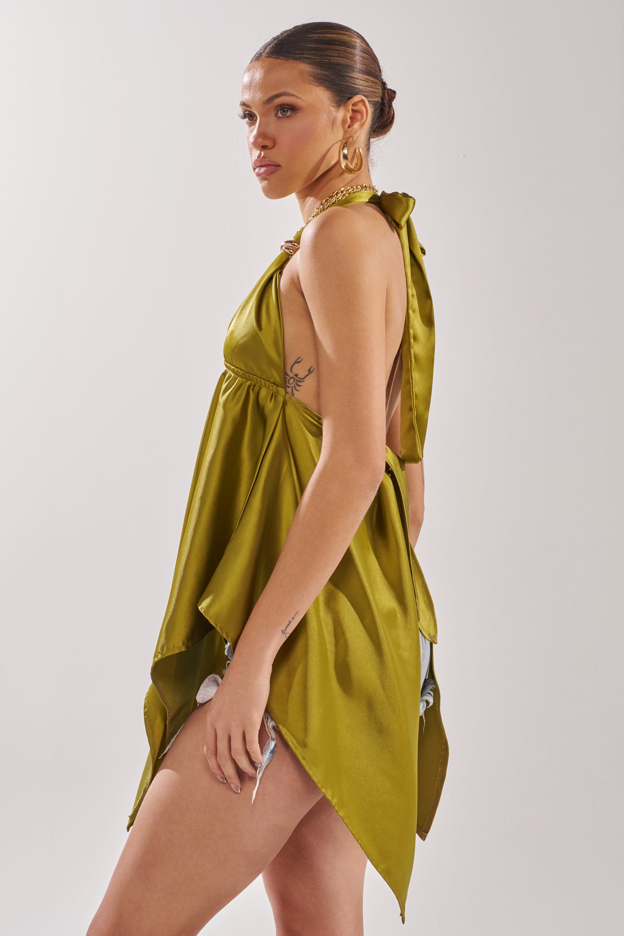LOTS OF LOVE TO GIVE HALTER NECK BLOUSE IN CHARTREUSE