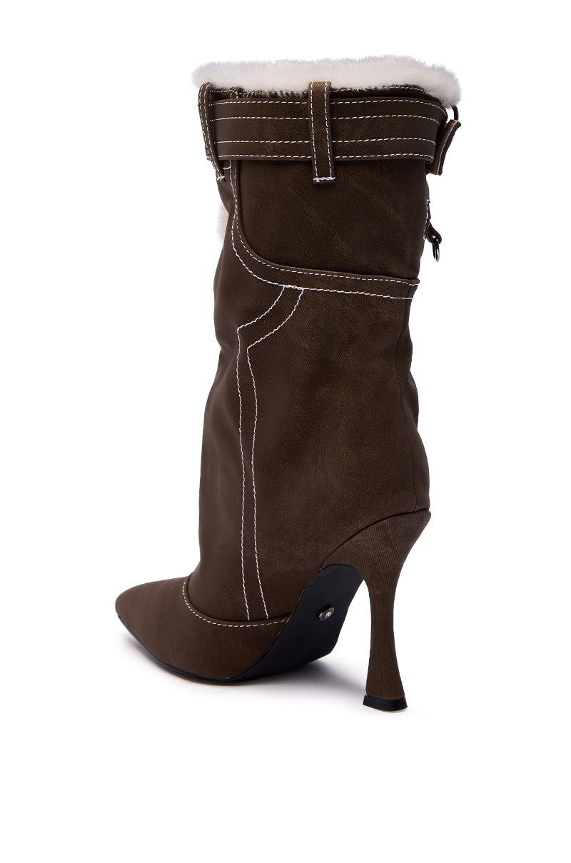 AZALEA WANG TROYES BROWN SHERPA LINED PANT LOOK BOOTIE