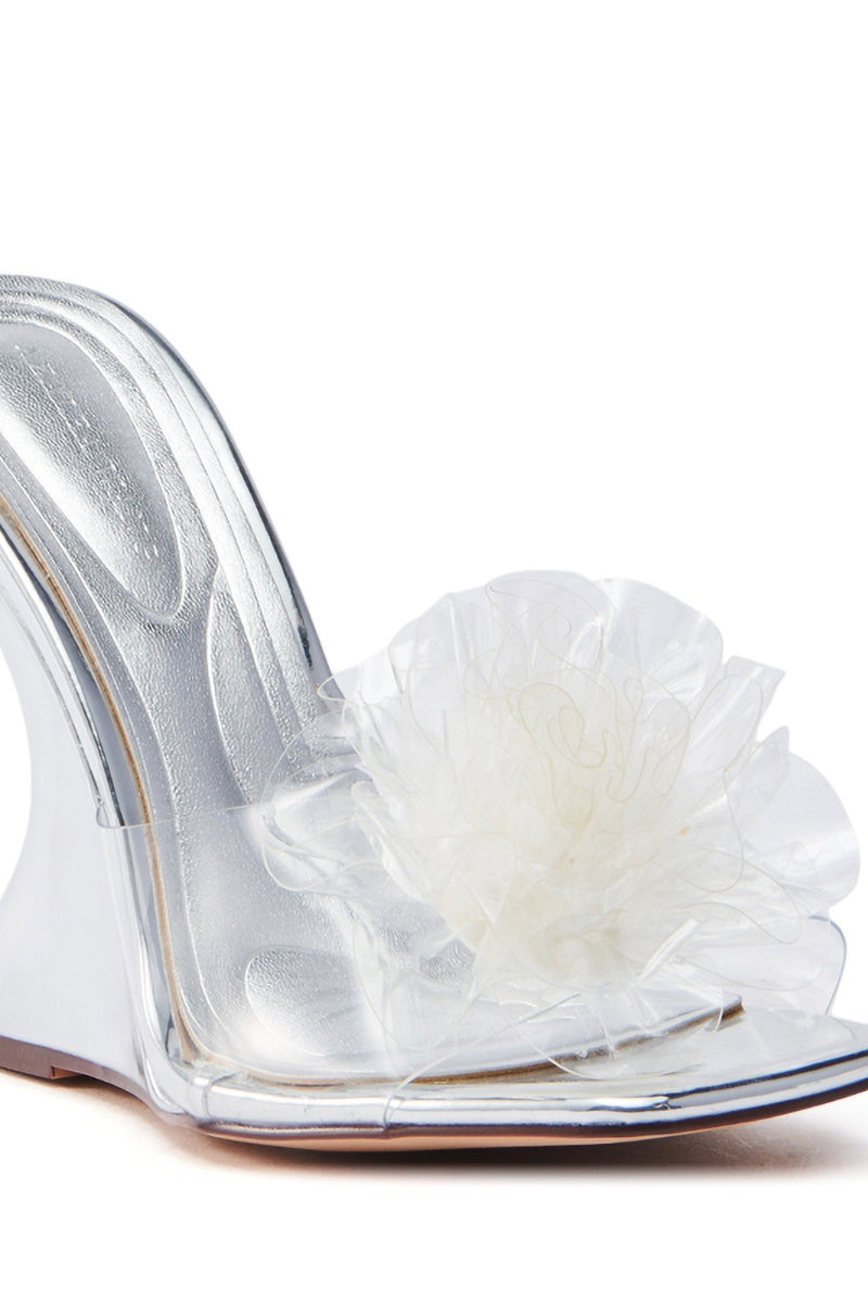 AZALEA WANG UMBRIA SILVER PVC FLOWER WEDGE SANDAL