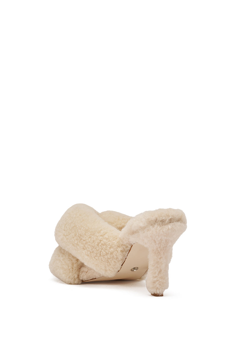 AZALEA WANG VALE IVORY SHERPA LOW HEEL MULE SANDAL