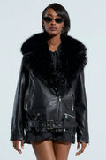 ON THE GO FUR TRIM MOTO IN BLACK
