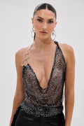 CHAINED DOWN HALTER NECK BLOUSE