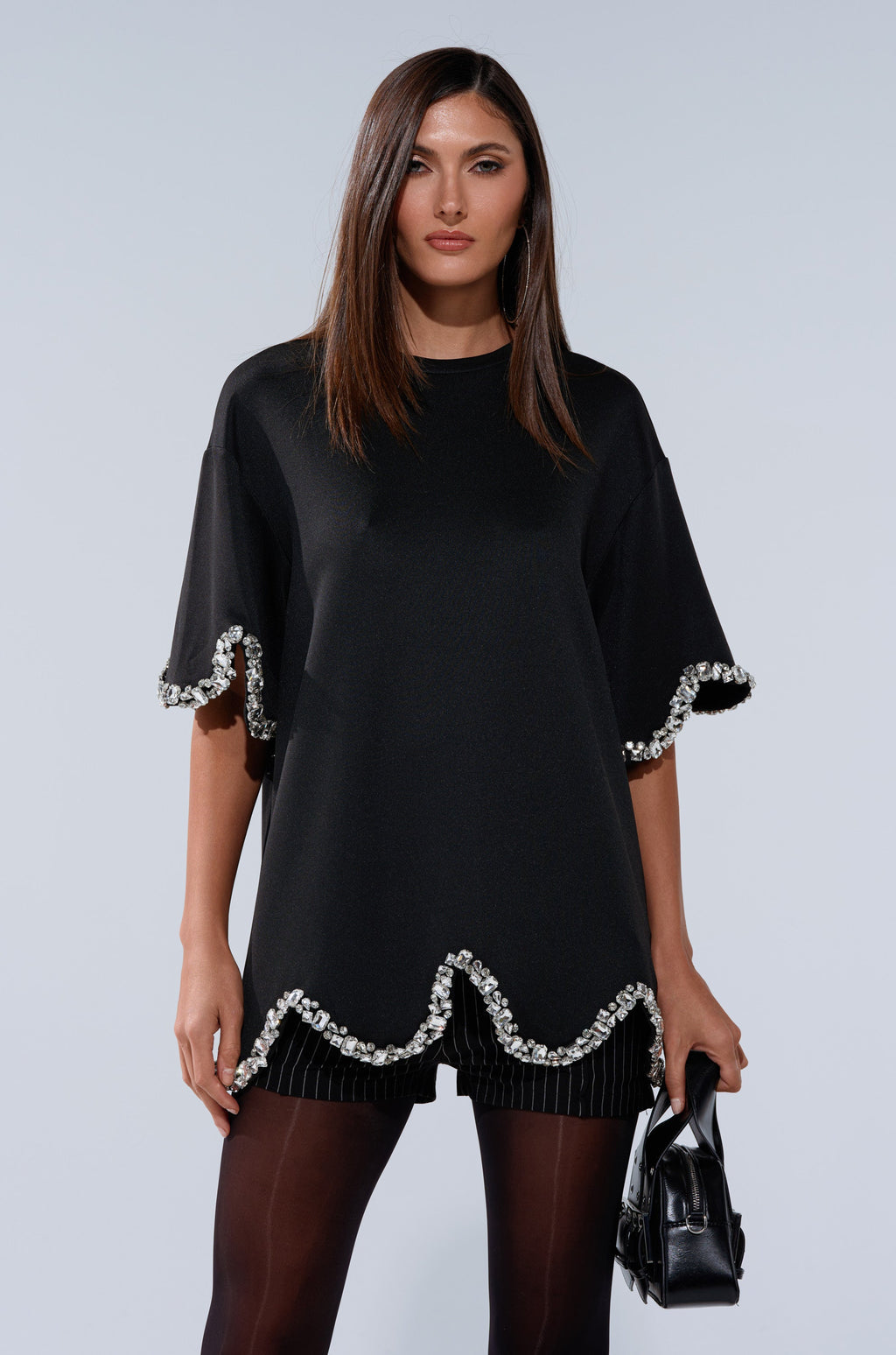 AT LEAST I'M ALIVE OVERSIZED TEE WITH RHINESTONES