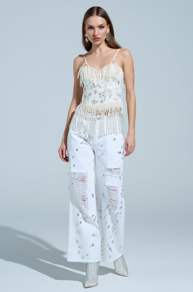 BOLD FRINGE PEARL TOP