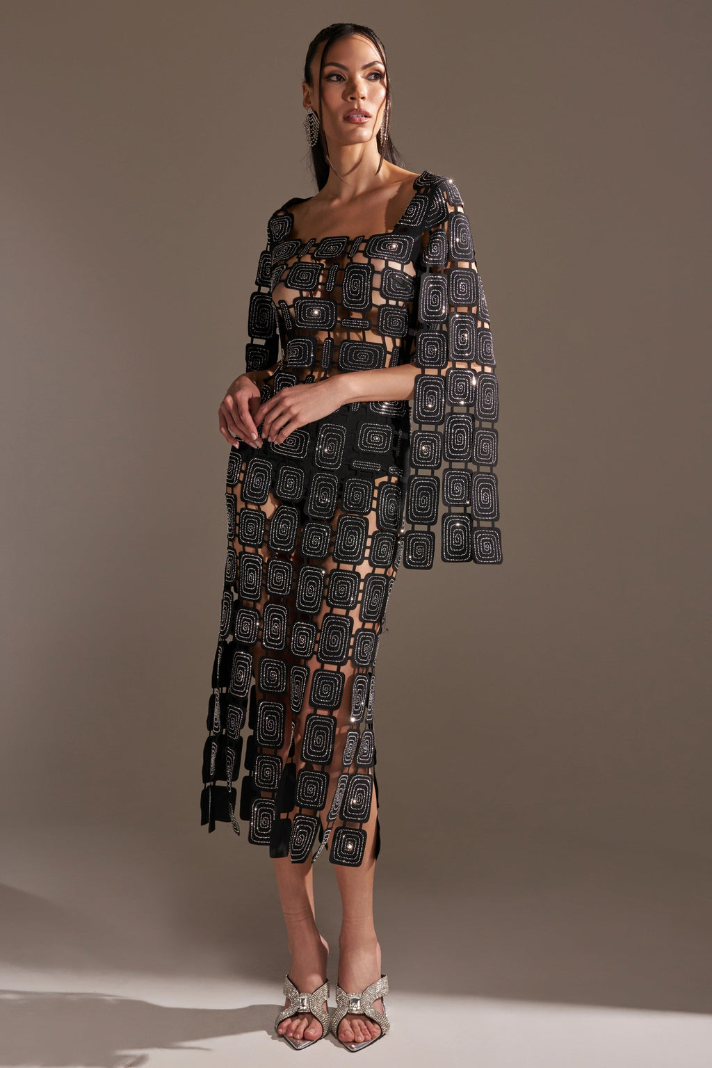 ONLY ONE OF ME RHINESTONE MIDI DRESS