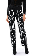 ABSTRACT PAINTED HIGH WAISTED WIDE LEG JEAN