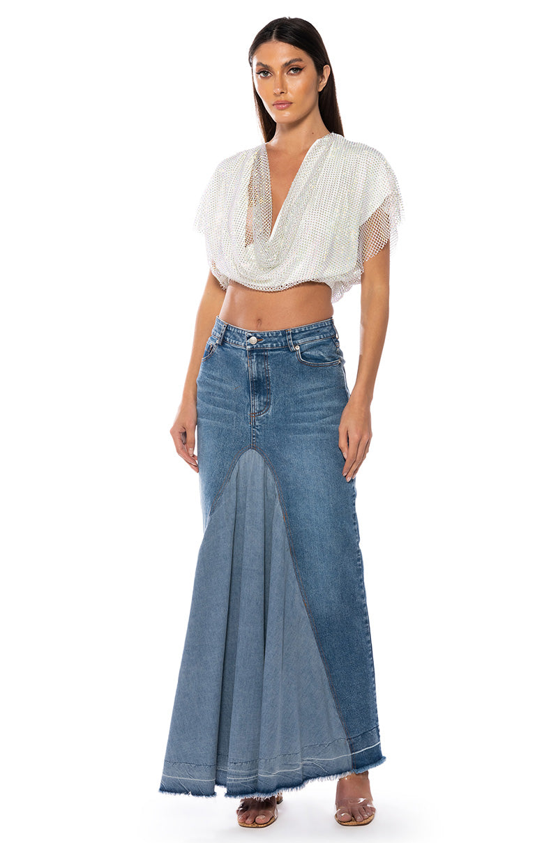 ADDED FLARE FRONT PLEAT MAXI SKIRT