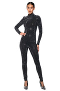 ALL ABOUT ME STRIPED RHINESTONE JUMPSUIT