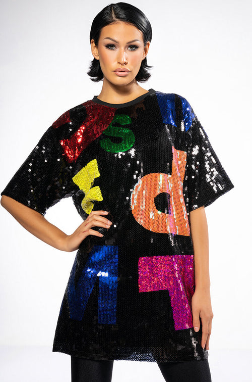 ALPHABET SEQUIN COVERED TSHIRT