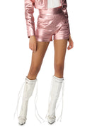 AMMO X AKIRA BIG BOOTY HIGH WAIST FAUX LEATHER SHORT WITH 4 WAY STRETCH IN ROSE GOLD