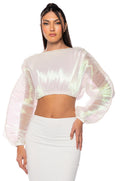 ANASTASIA IRIDESCENT CROPPED LONG SLEEVE TOP