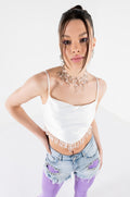 ANGEL BABE BEADED TRIM COWL NECK TANK
