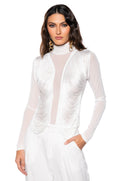 ANNIKA FRINGE DETAIL LONG SLEEVE MESH TOP