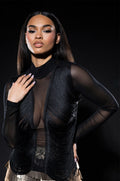 ANNIKA FRINGE DETAIL LONG SLEEVE MESH TOP
