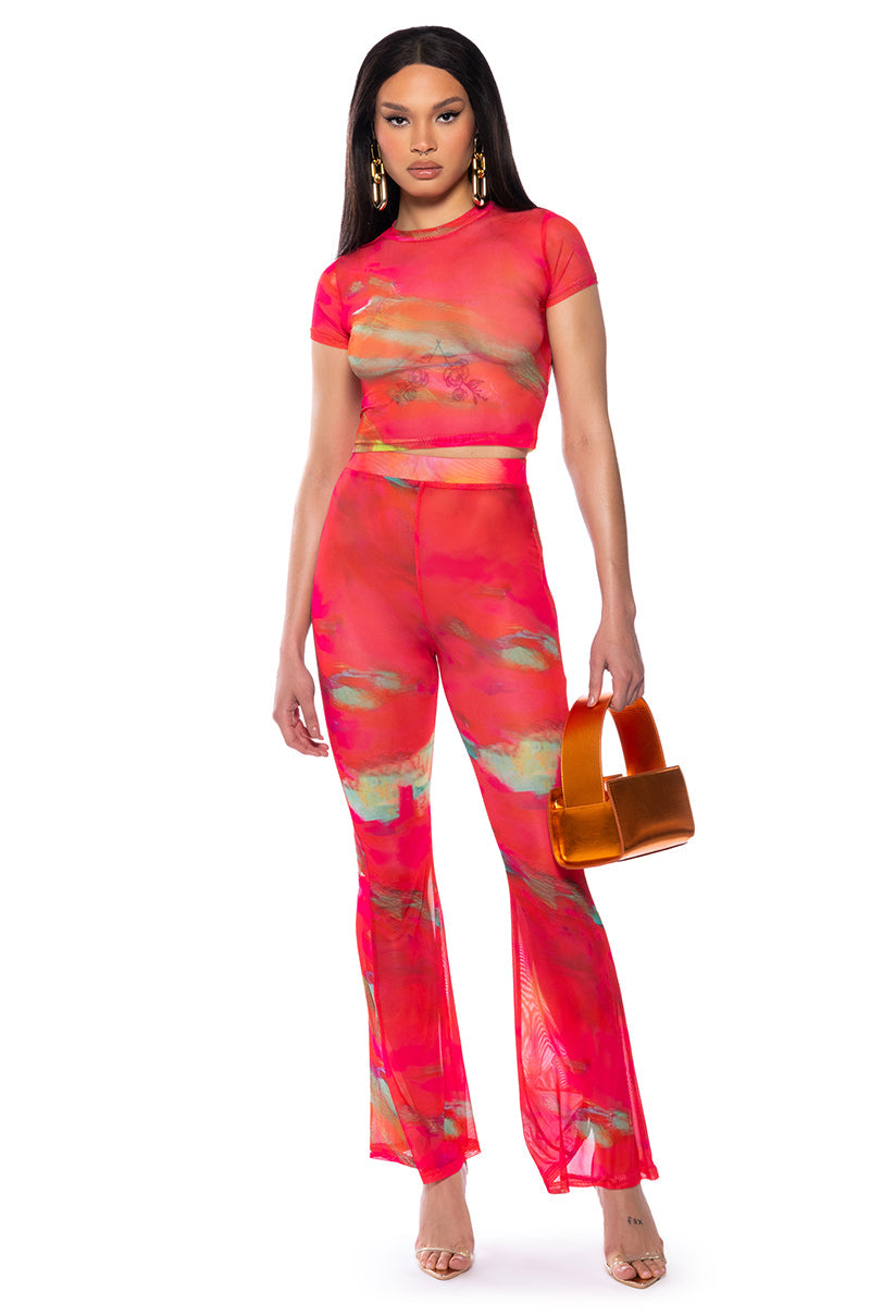 ARI PRINTED MESH FLARE LEGGING